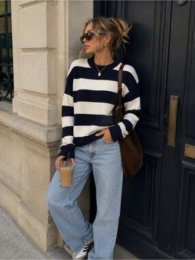 Vigoss Navy & White Striped Knit Pullover